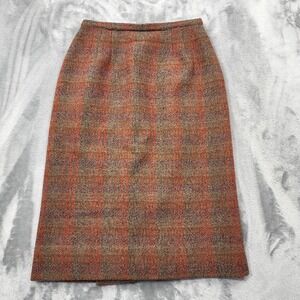 Vintage Munrospun Skirt Women M Red Green Plaid Wool Tweed Pencil Lined Scotland